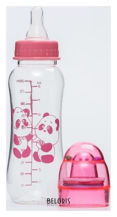 Бутылочка для кормления, крышка-погремушка, 225 мл., цвет розовый Крошка Я