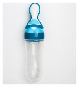 Бутылочка для кормления, силиконовая, с ложкой, от 5 мес., 90 мл, цвет голубой Крошка Я