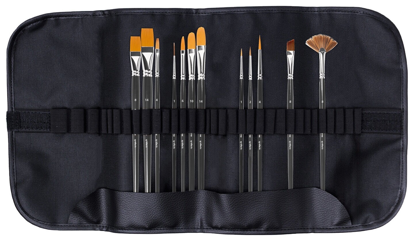 Кисти художественные набор 12 шт., в черной скрутке, синтетика, Brauberg ART Classic, 200968 Brauberg