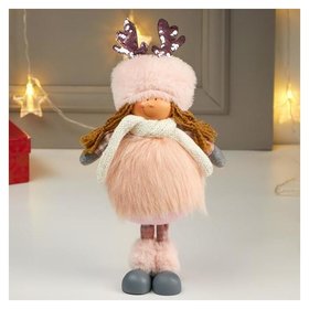 Кукла интерьерная "Девочка в розовой шубке и в шапке с ушками" 38х11х16 см 