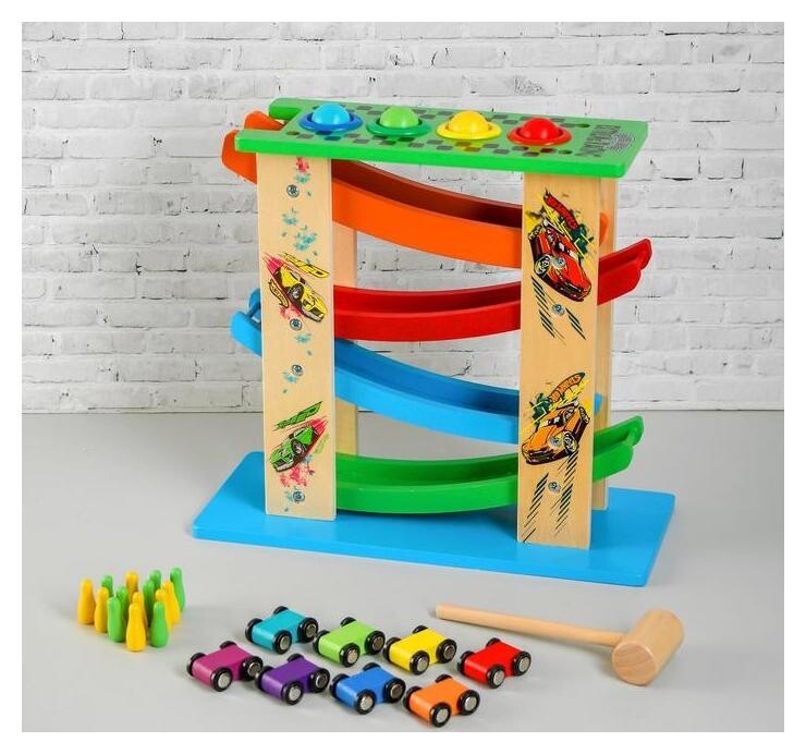 Автотрек 3 в 1 «Стучалка + гонки+ боулинг» 32×14×29 см  