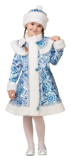 Карнавальный костюм Снегурочка сатин гжель 2, пальто, шапка, р.56, р110 см 8082-110-56