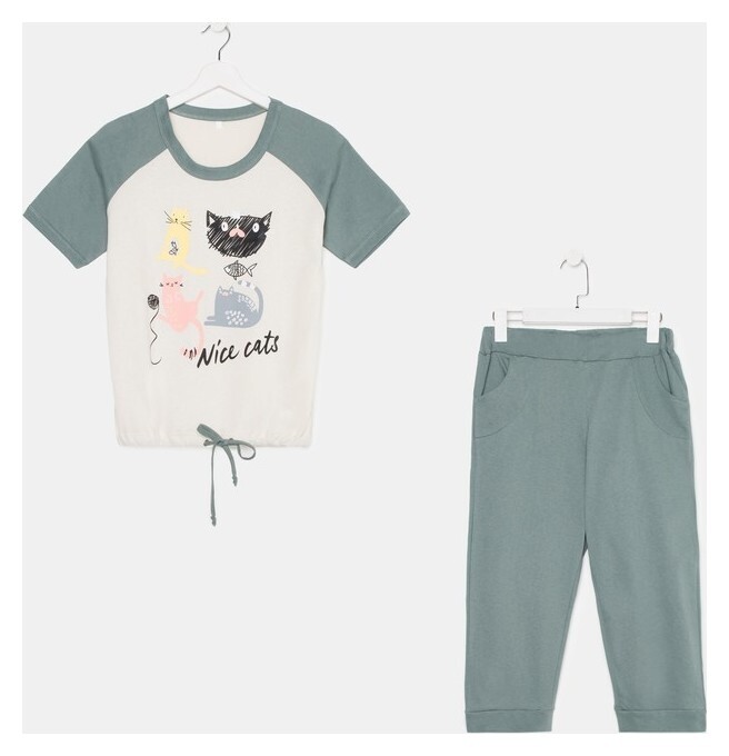 Комплект женский (Футболка, бриджи), цвет зелёный, размер 46  Дарья