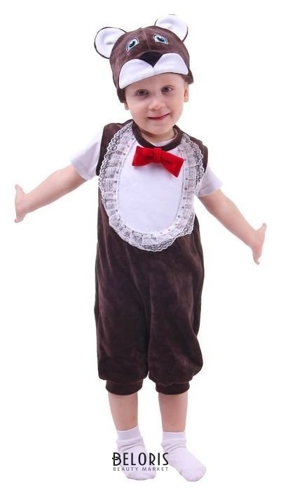 Карнавальный костюм для мальчика от 1,5-3-х лет Медвежонок, велюр, комбинезон, шапка Страна Карнавалия