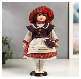 Кукла коллекционная керамика "Ульяна в полосатом платье с передником" 40 см 