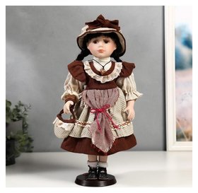 Кукла коллекционная керамика "Рита в бордовом платье с передником" 40 см 