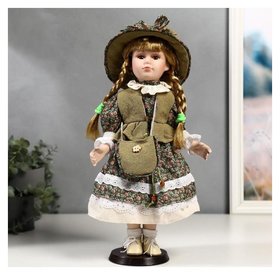 Кукла коллекционная керамика "Маша в зелёном платье в цветочек" 40 см 