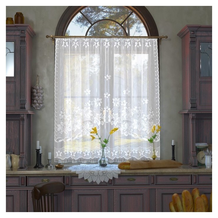 Тюль для кухни без шторной ленты, 175х145 см, цвет белый, полиэстер 100%  Лента