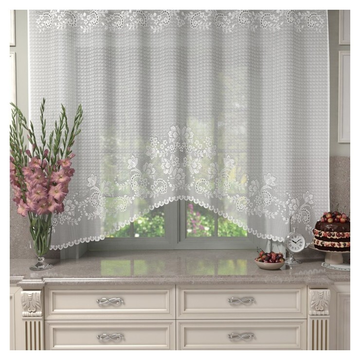 Тюль кухонная со шторной лентой, 165х260 см, цвет белый, пэ  Лента