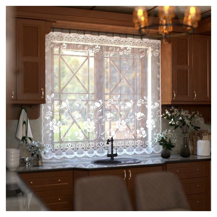 Тюль кухонная без шторной ленты, 165х200 см, цвет белый Лента