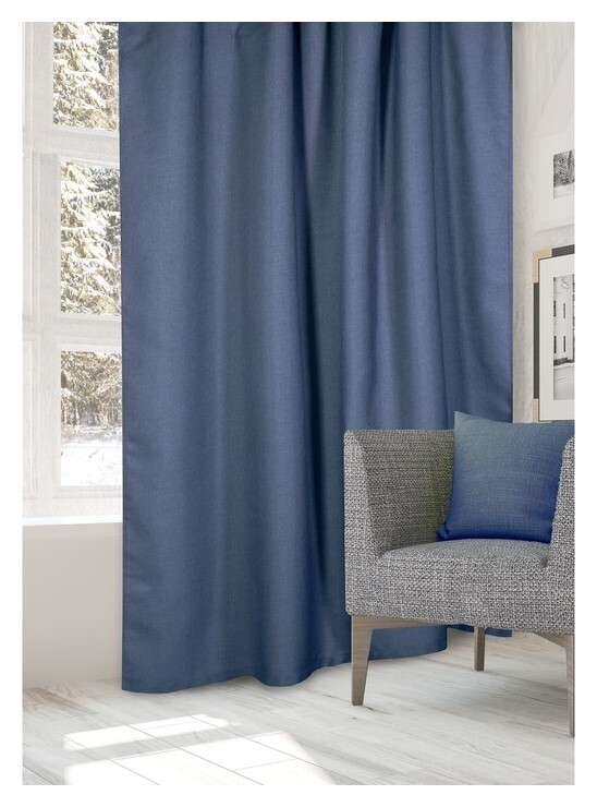 Штора портьерная "Этель" 200*270 см натура голубой, б/держателя 100% п/э  Этель