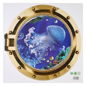Наклейка 3Д интерьерная медуза в илюминаторе 50*50см 
