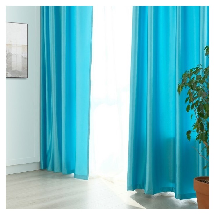 Штора портьерная "Этель" ширина 135 см, высота 260 см, цвет бирюзовый, глянцевая  Этель