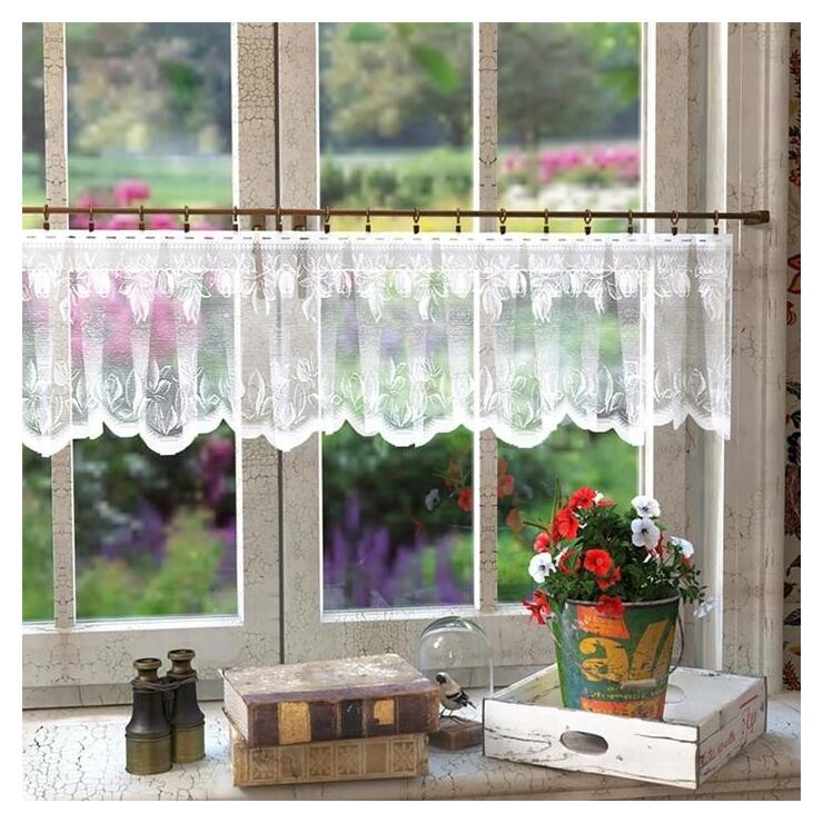 Штора кухонная без шторной ленты 170х28 см, цв. белый, 100% п/э, арт.т889б  Лента