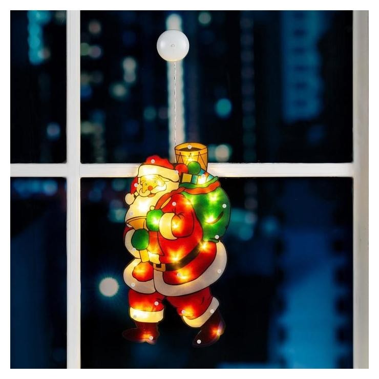 Светодиодная фигура на присоске «Дед мороз» 22 × 44 см, пластик, батарейки ааах3 (Не в комплекте), свечение тёплое белое