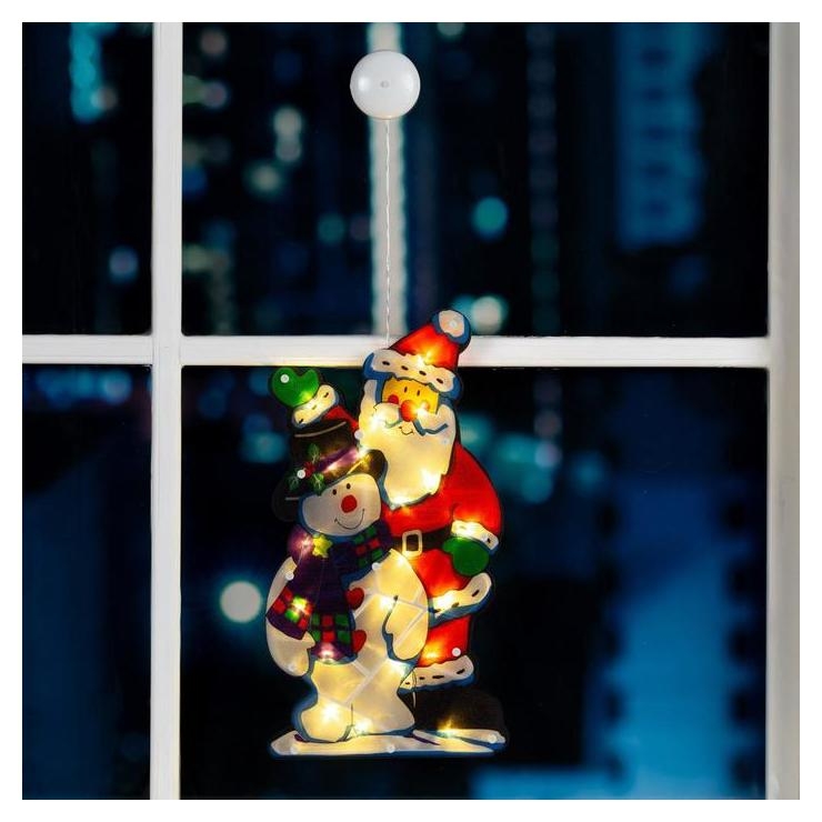 Светодиодная фигура на присоске «Дед мороз и снеговик» 25 × 44 см, пластик, батарейки ааах3 (Не в комплекте), свечение тёплое белое