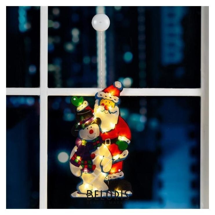 Светодиодная фигура на присоске «Дед мороз и снеговик» 25 × 44 см, пластик, батарейки ааах3 (Не в комплекте), свечение тёплое белое LuazON Home