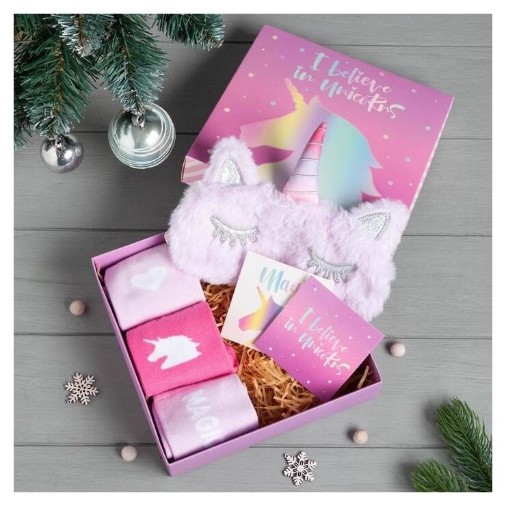 Подарочный набор Kaftan «Новый год: Unicorns»‎ носки р, 36-39 (23-25 см), маска  Kaftan