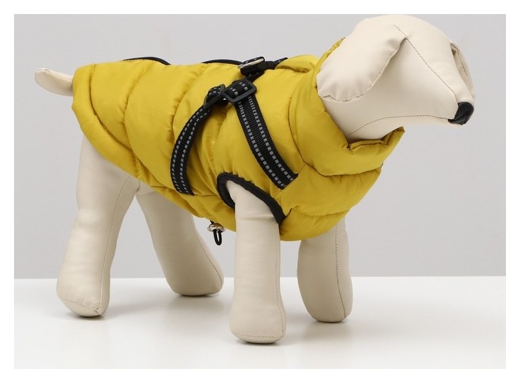 Куртка для собаксо шлейкой, размер 14 (ДС 32 см, ОГ 42 см, ОШ 31 см), лимонная