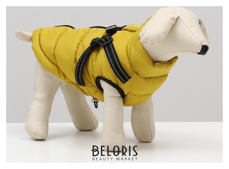 Куртка для собаксо шлейкой, размер 14 (ДС 32 см, ОГ 42 см, ОШ 31 см), лимонная NNB