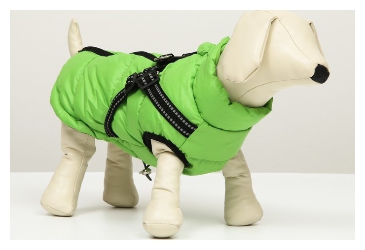 Куртка для собак со шлейкой, размер 12 (ДС 28 см, ОГ 38 см, ОШ 27 см), салатовая