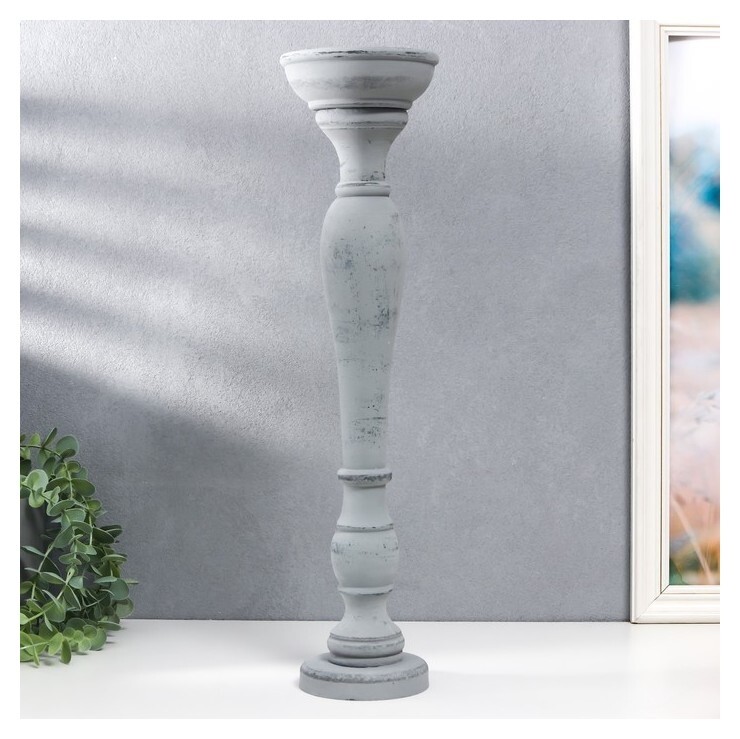 Подсвечник дерево на 1 свечу "Элегант" серый состаренный 46,5х11,5х11,5 см  