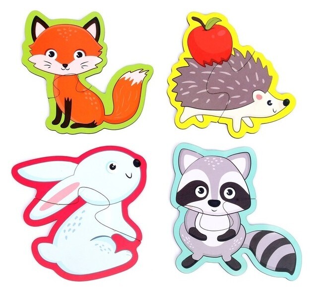 Пазлы-половинки 4 в 1 «Лесные зверята»  Большой слон