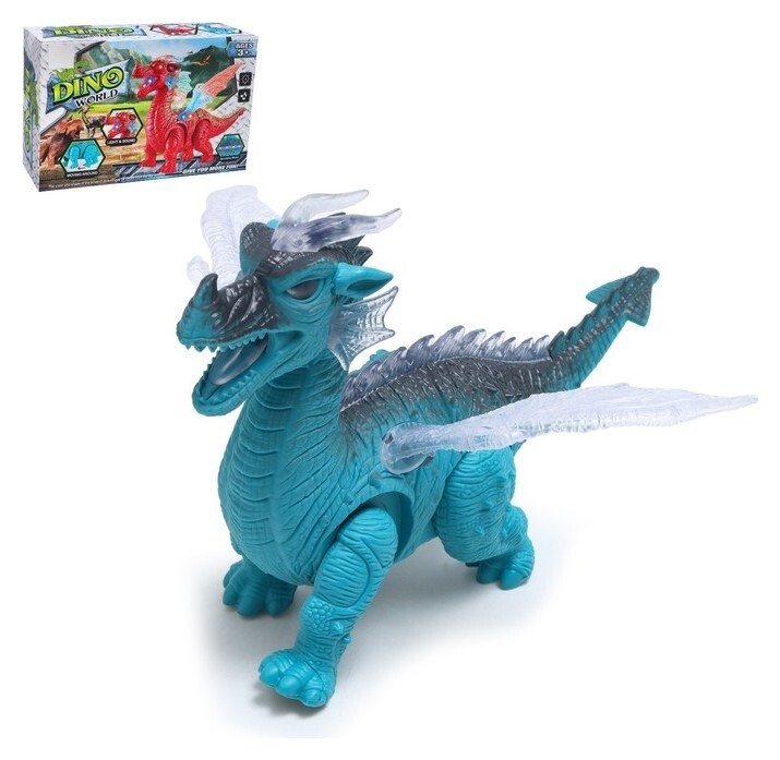 Динозавр «Дракон», работает от батареек, световые и звуковые эффекты, цвет голубой  