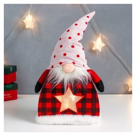 Кукла интерьерная свет "Дед мороз в клетчатом кафтане, колпак в горох, звёздочка" 41х24х6 см 75679 