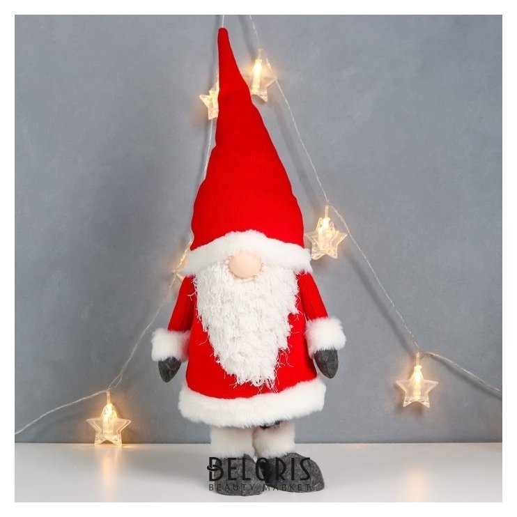 Кукла интерьерная Дед мороз в полосатых гетрах, красный 80х24х14 см NNB