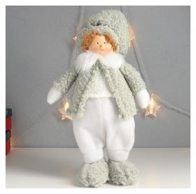 Кукла интерьерная "Мальчишка-пухляш в шапке с бомбошкой, зимний наряд" 40х22х13 см 