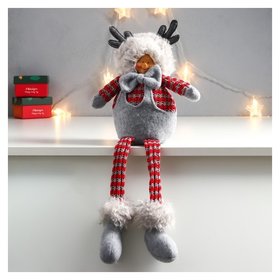 Кукла интерьерная "Мальчишка в шапке с рожками, серо-красный" длинные ножки 54х17х11,5 см 