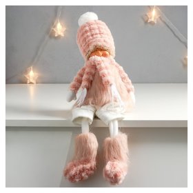 Кукла интерьерная "Мальчишка-кудряш в розовом меховом костюме" длинные ножки 51х10,5х13,5 см 75753 