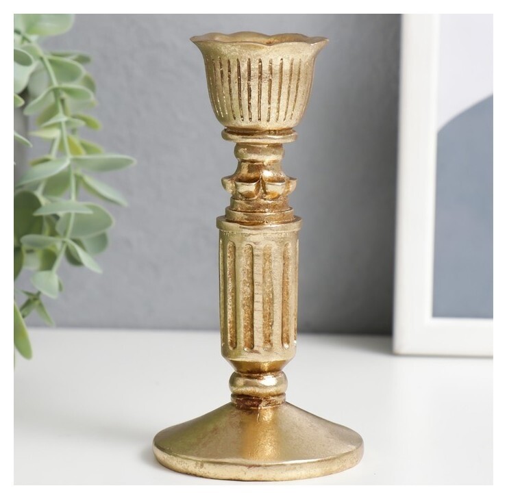 Подсвечник полистоун на 1 свечу "Ретро. колонна" золото 13,5х6,5х6,5 см  