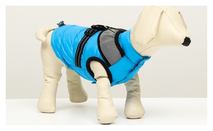 Куртка для собак со светоотражающей шлейкой, размер 16 (ДС 36, ОГ 46, ОШ 35), голубая