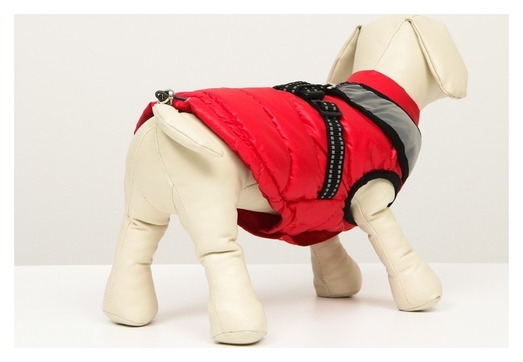 Куртка для собак со светоотражающей шлейкой, размер 16 (ДС 36, ОГ 46, ОШ 35), красная