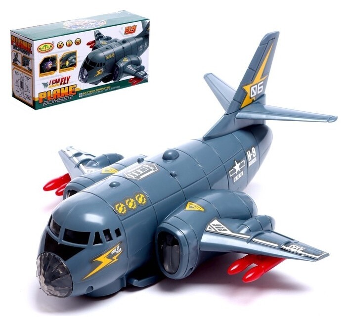 Самолет «Транспортный», работает от батареек, световые и звуковые эффекты, цвет серый  