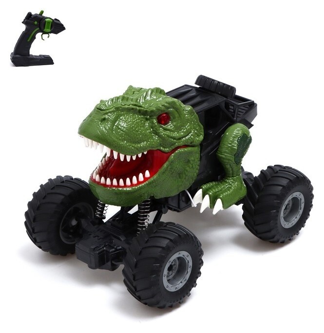 Джип радиоуправляемый Dino, свет и звук, дым, работает от аккумулятора, цвет зелёный  