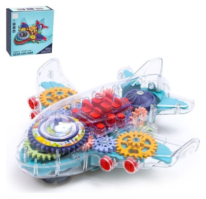 Самолет «Шестерёнки», свет и звук, работает от батареек  