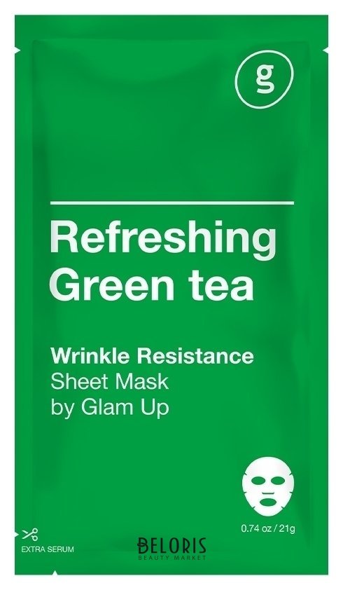 Маска для лица тканевая с экстрактом зеленого чая Освежающая Glam Up