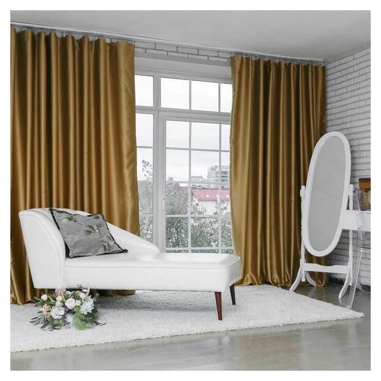 Штора портьерная «Этель» 145×265 см, двусторонний блэкаут, цвет золотой, пл. 240 г/м², 100% п/э  Этель