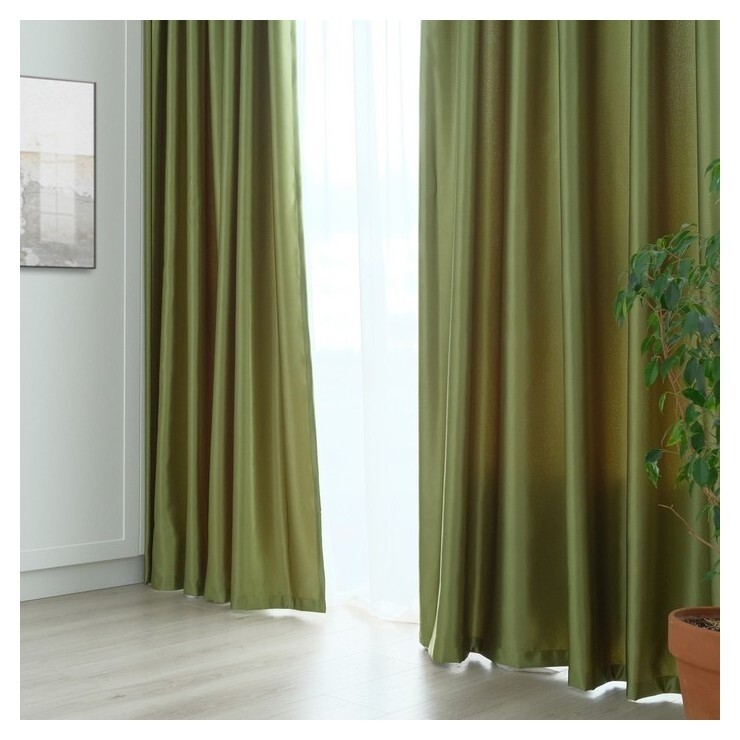 Штора портьерная "Этель" ширина 135 см, высота 250 см, цвет фисташковый, глянцевая  Этель