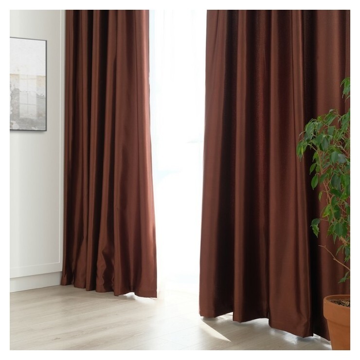 Штора портьерная "Этель" ширина 200 см, высота 250 см, цвет шоколадный, глянцевая  Этель
