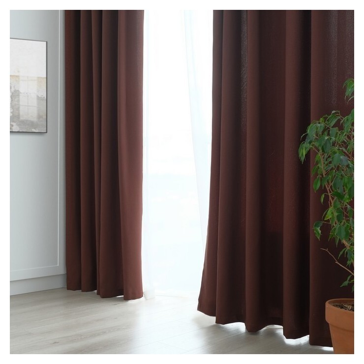 Штора портьерная "Этель" ширина 200 см, высота 250 см, цвет шоколадный, матовая  Этель