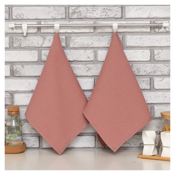 

Набор кухонных полотенец доляна, цвет пудровый, 35х60см-2шт, 100% хл, вафля, 220 гр/м2