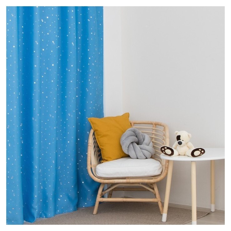 Портьера этель «Звезды» без держателя, цвет голубой, 170х260 см, блэкаут, 100% полиэстер  Этель