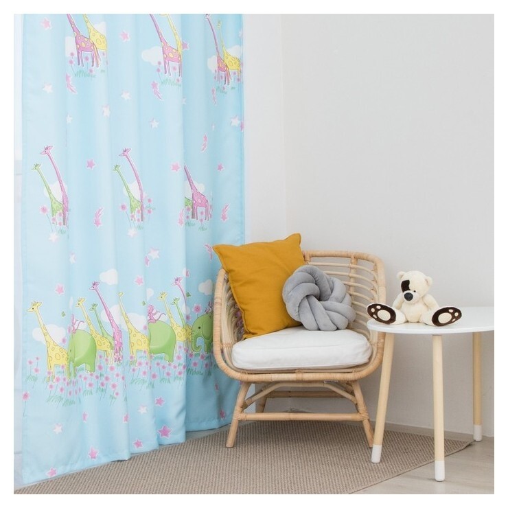 Портьера этель «Саванна» без держателя, цвет голубой, 110х260 см, блэкаут, 100% полиэстер  Этель