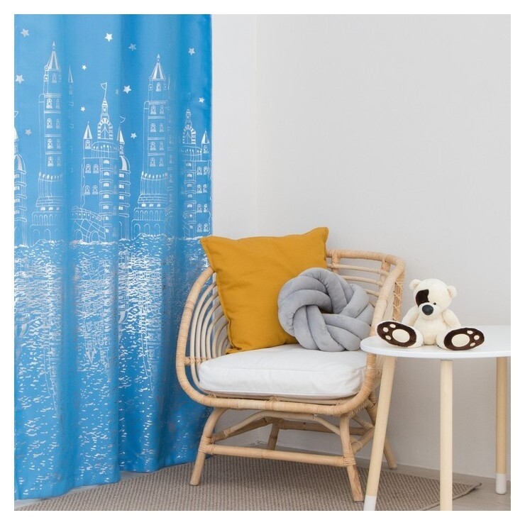 Портьера этель «Ночной город» без держателя, цвет голубой, 110х260 см, блэкаут, 100% полиэстер  Этель