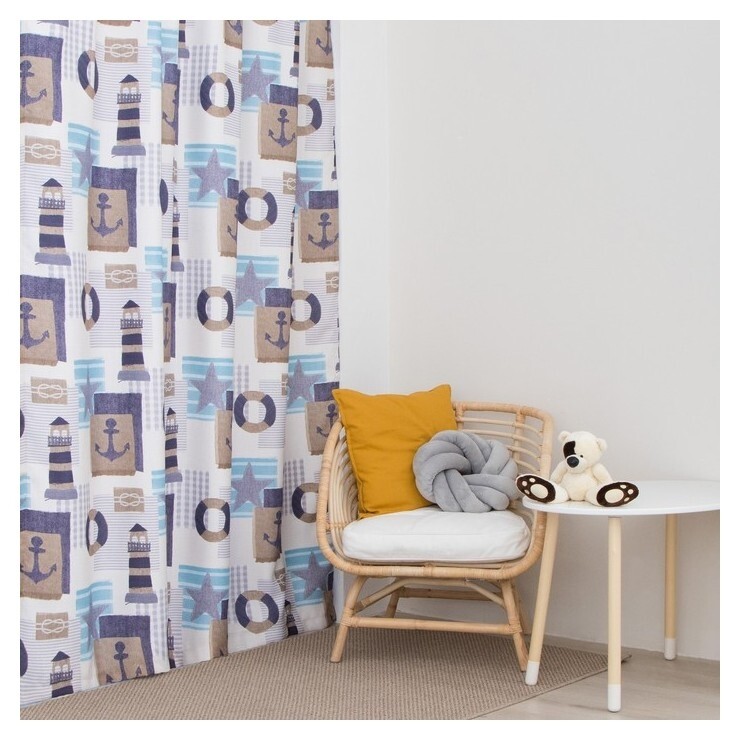 Портьера этель «Морской стиль» без держателя, цвет синий, 110х260 см, блэкаут, 100% полиэстер  Этель