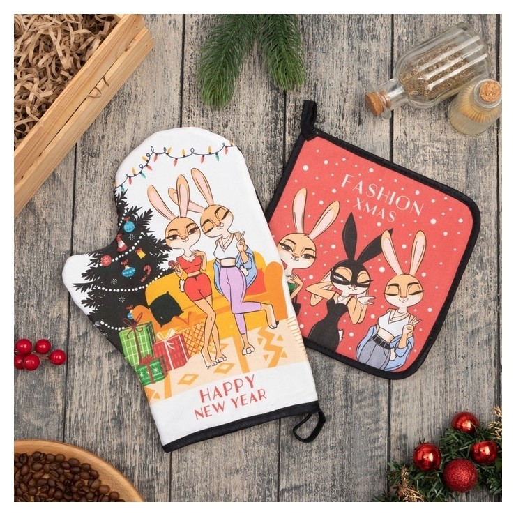 

Набор кух. "Fashion Xmas" варежка-прихватка 20х28 см, прихватка 19х19 см, 100% хл